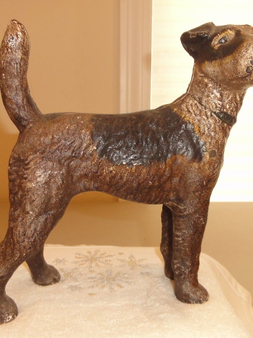 Antique Hubley Airedale Terrier Dog Doorstop Cast Iron GREAT PATINA!